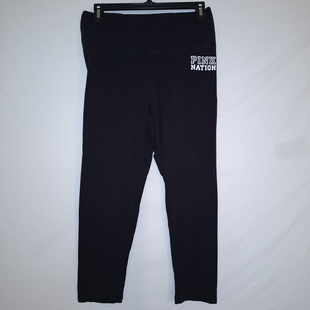 Victoria's Secret Pink Nation Black Yoga Leggings L Campus Crop Ankle Y2K Active